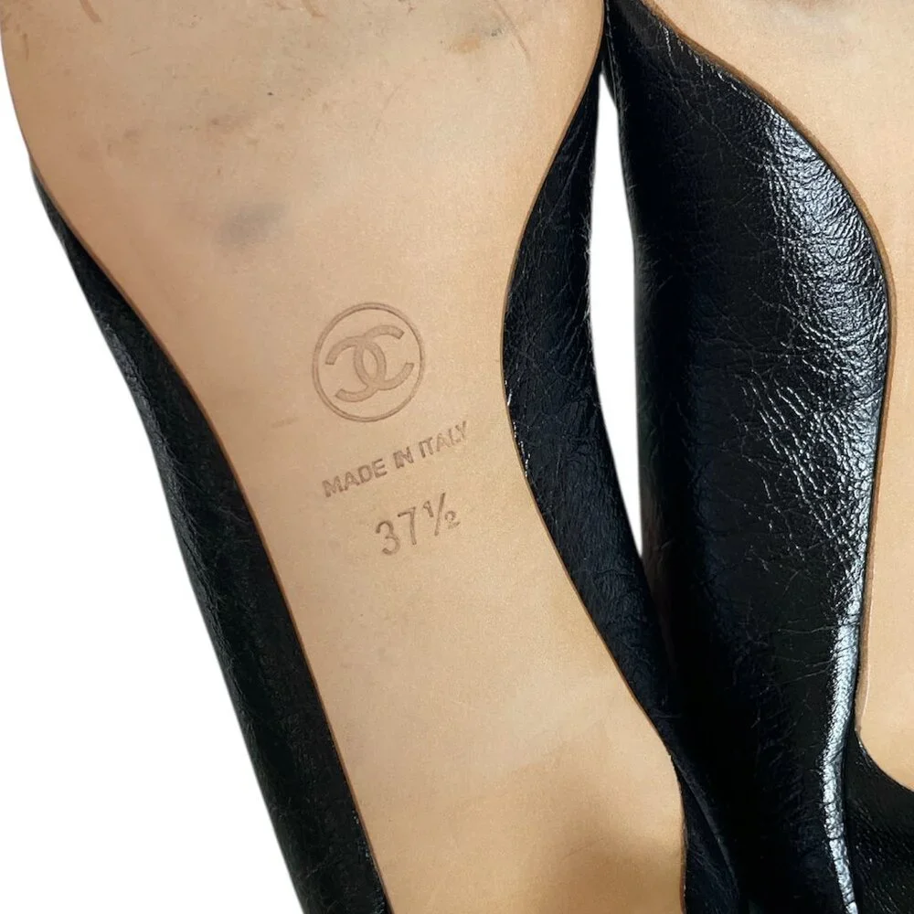 CHANEL Classic CC Logo Cap Toe Bow Elastic Pumps Heels \\ 37.5